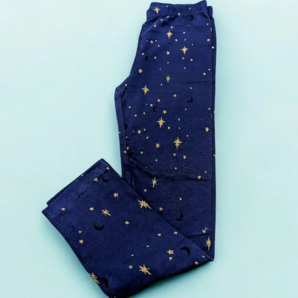 Booky Full length Soft Cotton stretchy leggings Skinny Fit Navy Blue Stars NWOT - Picture 3 of 5